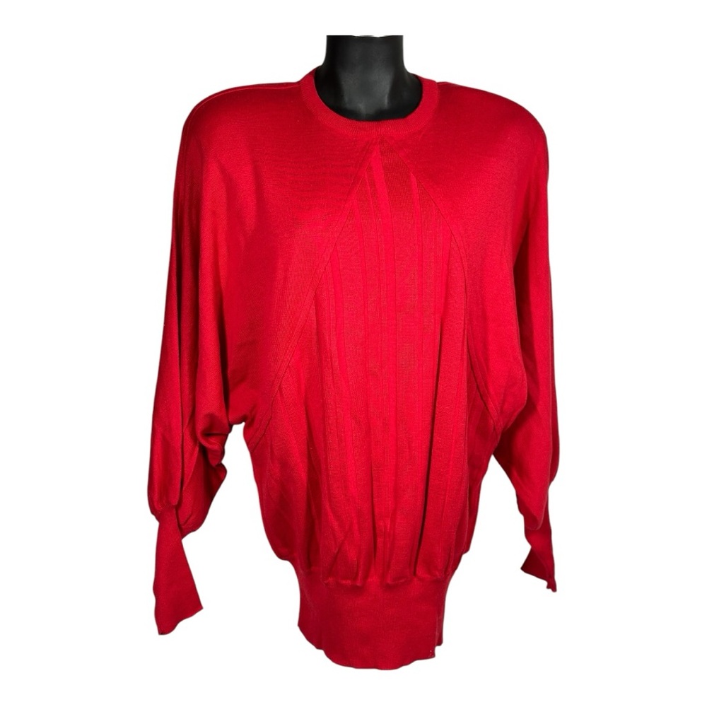 Semplice Red Vintage Sweater Women's Large Petite Batwing Sleeves 80s 24079